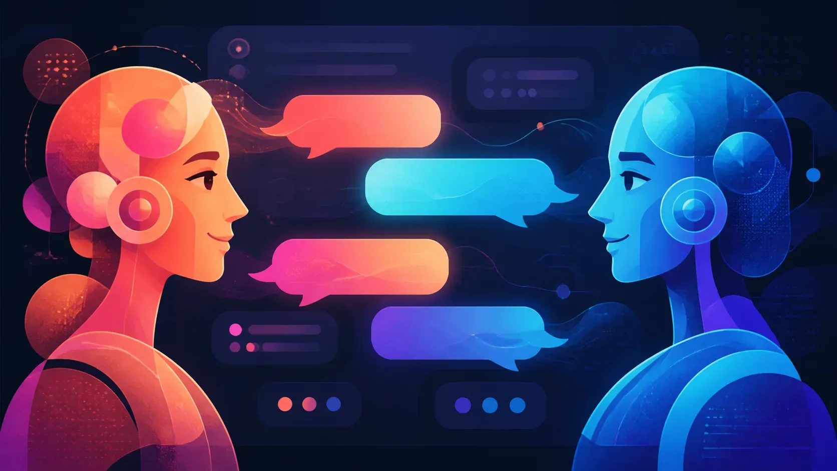 聊天界面中两个 AI 人设对话的插画