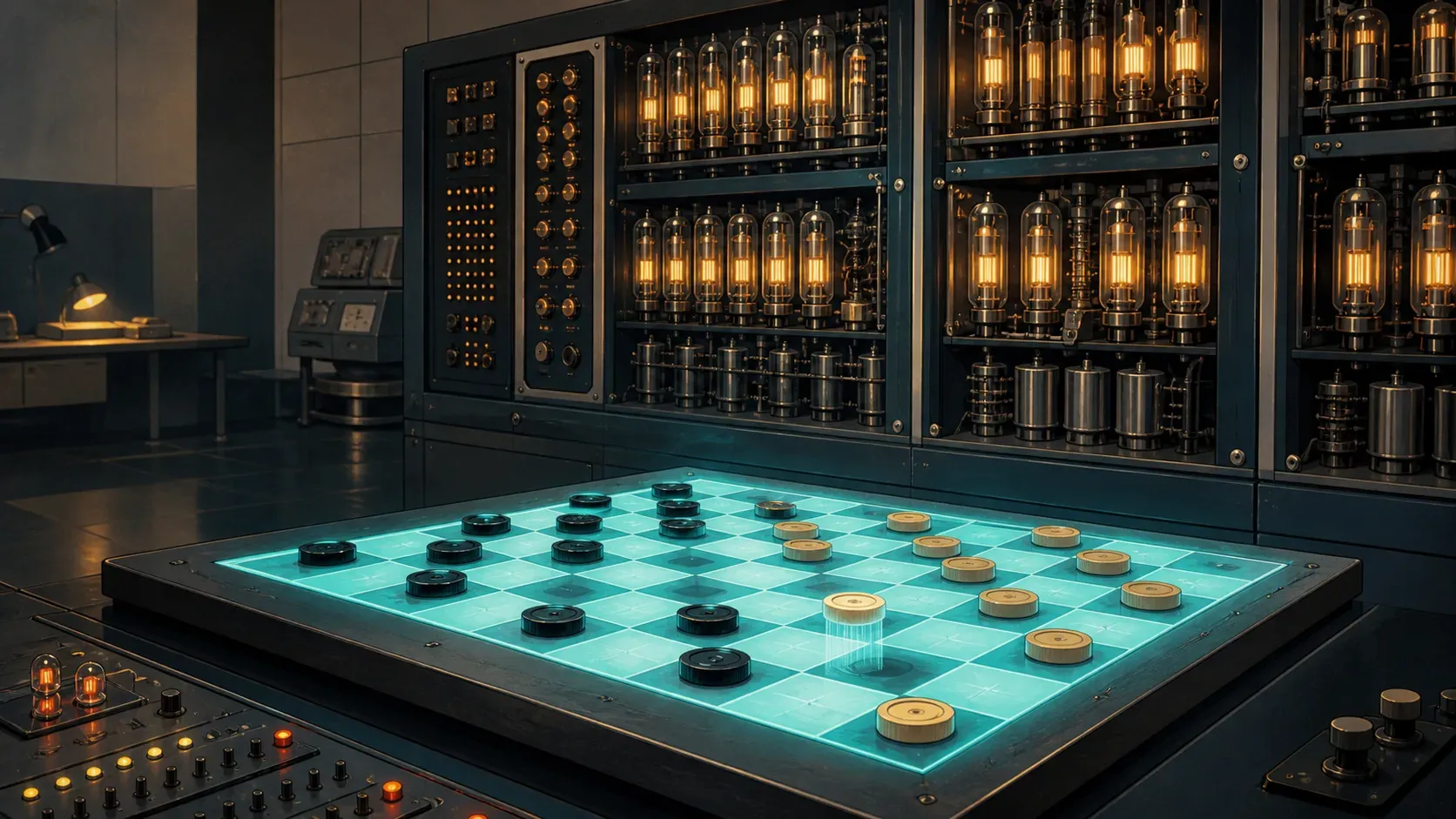 1950 年代电脑下跳棋的复古插画
